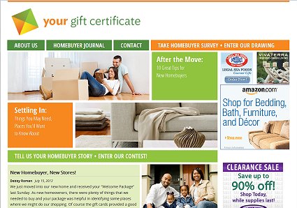 Home page of WordPress website for Your Gift Certificate