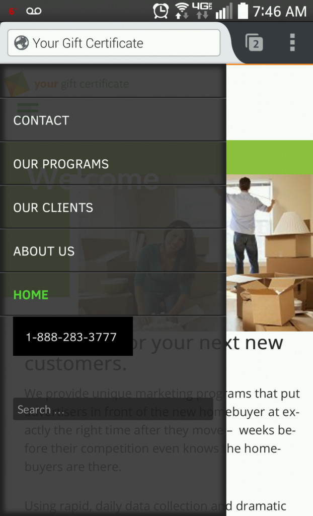 Menu overlay on WordPress website